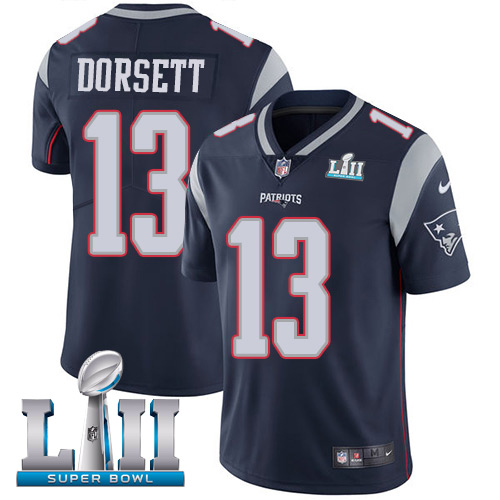 Nike Patriots #13 Phillip Dorsett Navy Blue Team Color Super Bowl LII Youth Stitched NFL Vapor Untouchable Limited Jersey - Click Image to Close